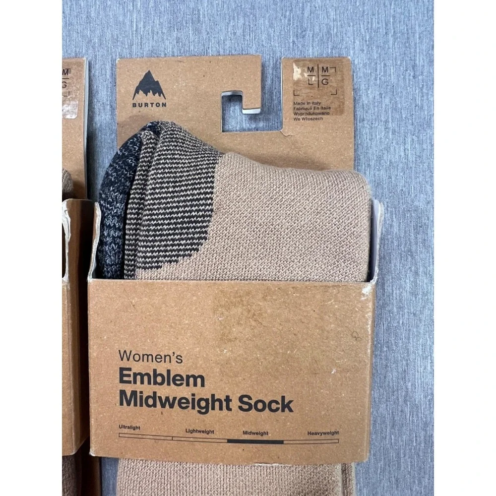 NEW 2‎ Pair Burton Women's Emblem Midweight Socks snowboard ski taupe M/L  7-10